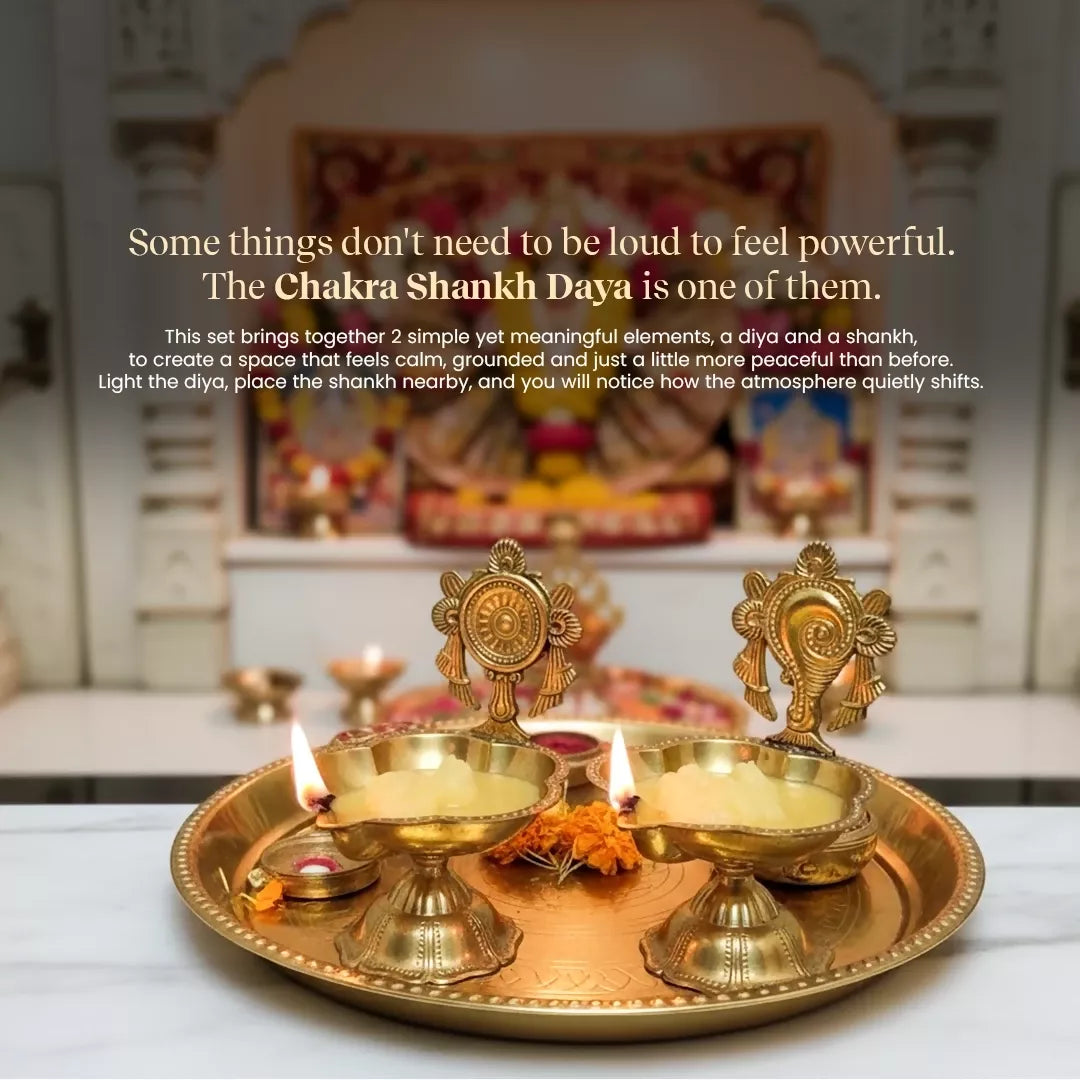 Pujashree Chakra Shankh Diya Set – Decorative Puja Set for Home Temple & Worship