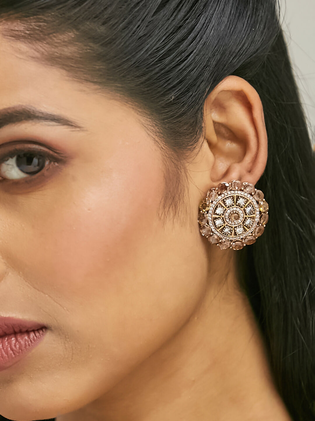 Nuyug 22k Gold Plated Round Stud Earrings | Swadesiicart
