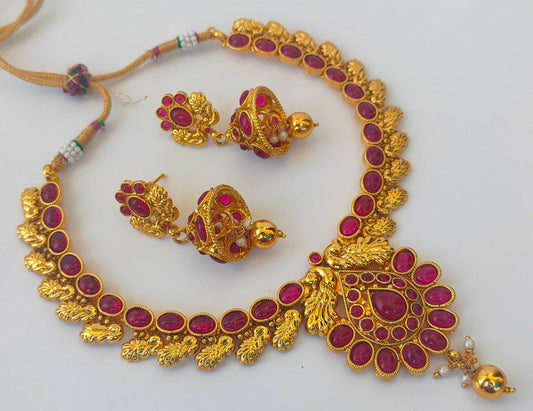 Trendy Pink kemp Peacock Necklace Set - Mokshi Collections