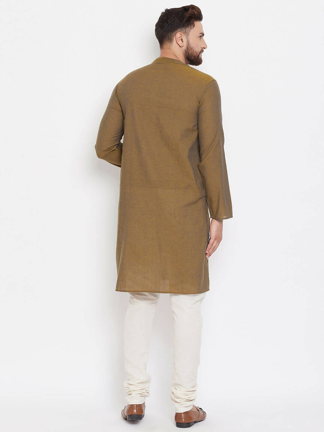 Even Apparels Brown Pure Cotton Men's Kurta With Band Collar | Swadesiicart