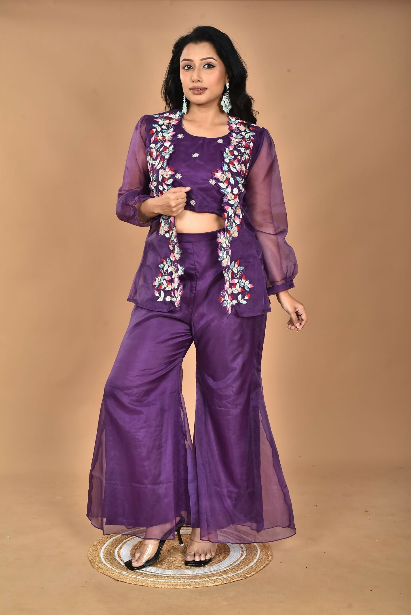 Morchari Women Hand Embroidery Crop Top-Purple - Swadesiicart