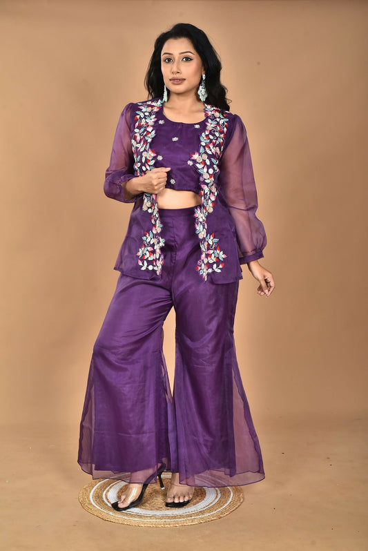 Morchari Women Hand Embroidery Crop Top-Purple - Swadesiicart