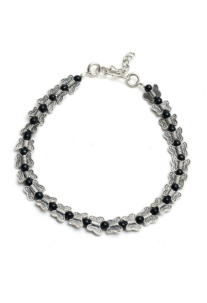 Mominos Fashion Kamal Johar Oxidised Silver Butterfly Anklets | Swadesiicart