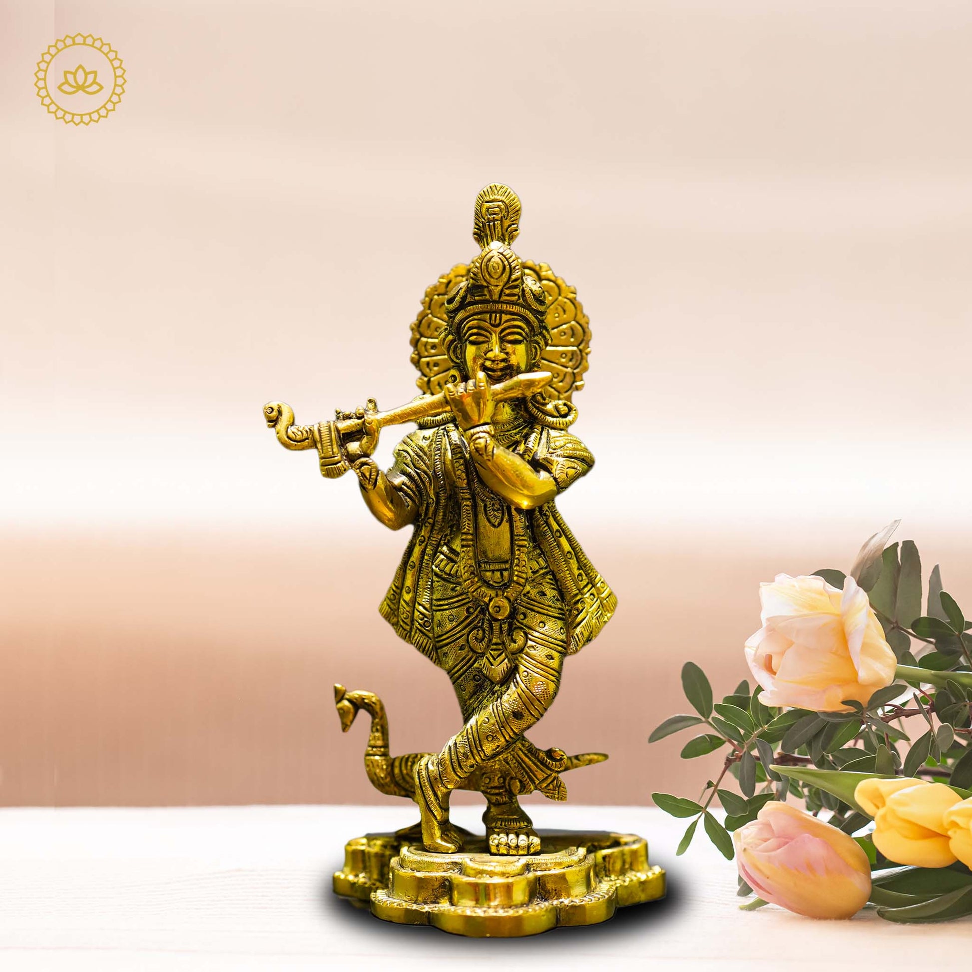 Divine Grace: Krishna Standing Brass Idol - Bringing the Spiritual Presence of Krishna - Divine India Art
