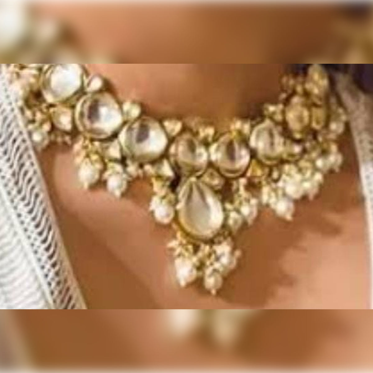 Jewel City Classic Gold-Plated Polki Choker Necklace with Pearl Clusters - Elegant Traditional Wedding Jewelry" | Swadesiicart