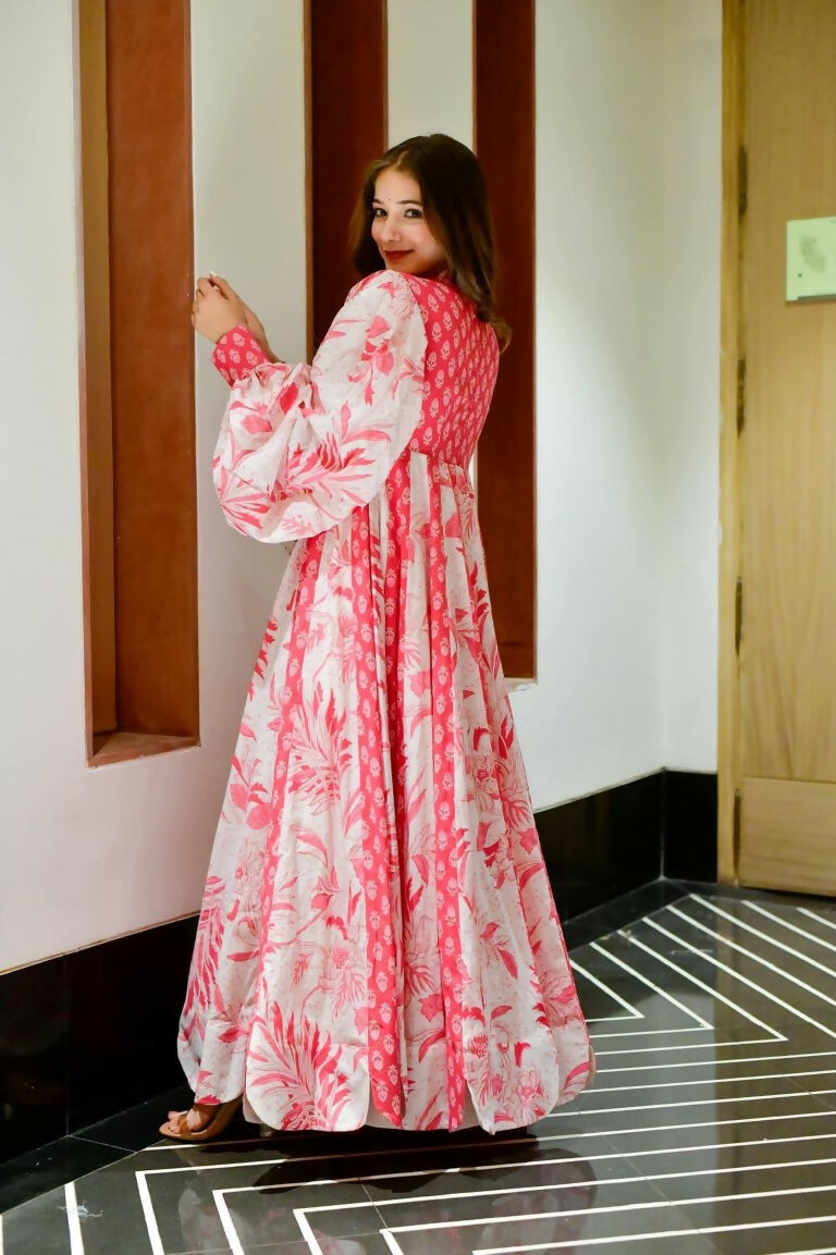 Jyoti Fashion Women's Pink Heavy Digital Printed Cotton Silk Anarkali Dress | Swadesiicart