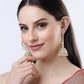 NVR Women Gold-Polished Handcrafted Kundan Jhumka Earrings | Swadesiicart