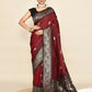 Joban Fashion Maroon & Black Plain With Weaving Border Banarasi Silk Sarees | Swadesiicart