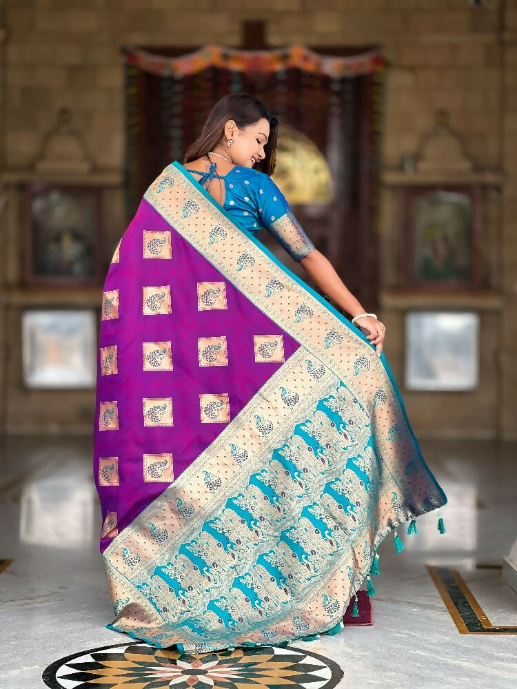 PR Fashion Magenta Soft Banarasi Silk With Zari Weaving Meenakari Design Saree | Swadesiicart