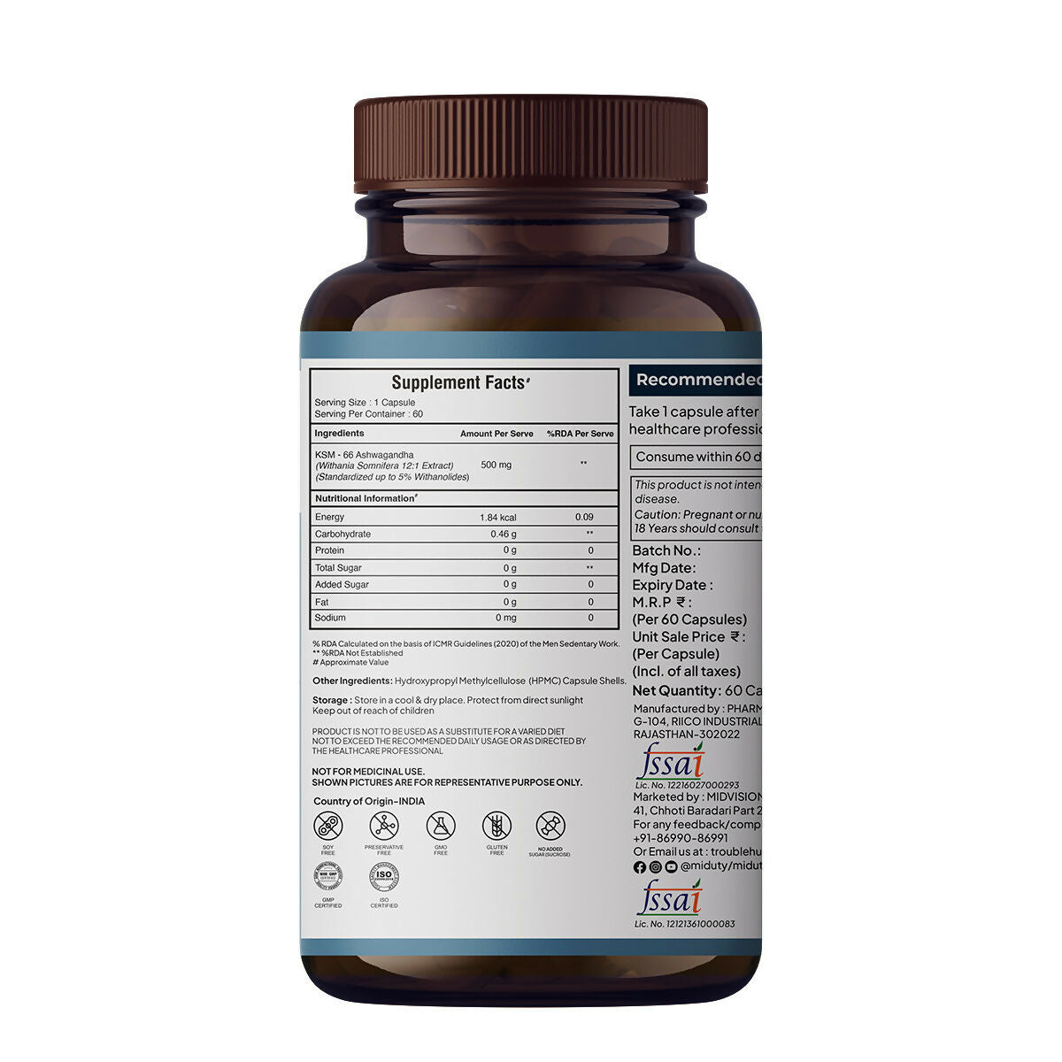 Miduty by Palak Notes KSM 66 Ashwagandha 3x Capsules - Swadesiicart