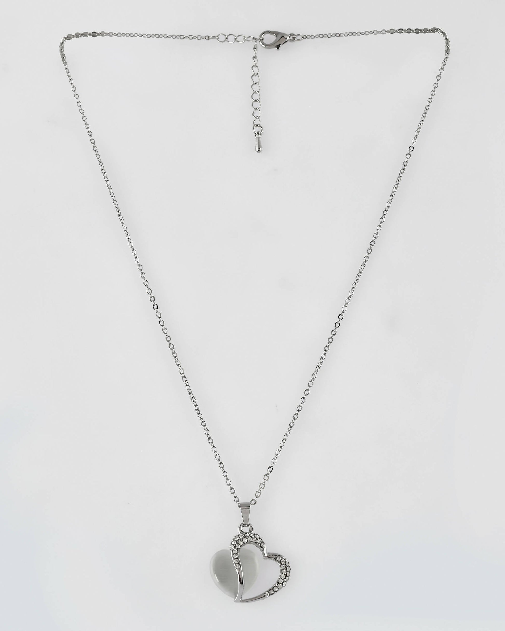 VOJ Women Stainless Steel Sliver-Plated Beads Chain with Double Heart-Shape Pendant - Swadesiicart