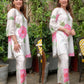 NOZ2TOZ Women V Neck Knee Length 3/4 Sleeves Rayon Floral Printed Co-Ords Set - White - Swadesiicart