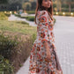 NOZ2TOZ Women's Floral Printed Knee Length Round Neck Rayon Co-Ords Set - Beige - Swadesiicart