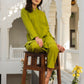 NOZ2TOZ Women's Knee Length Mandrian Collar Neck 3/4 Sleeves Solid Co-Ords Set - Green - Swadesiicart