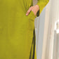 NOZ2TOZ Women's Knee Length Mandrian Collar Neck 3/4 Sleeves Solid Co-Ords Set - Green - Swadesiicart
