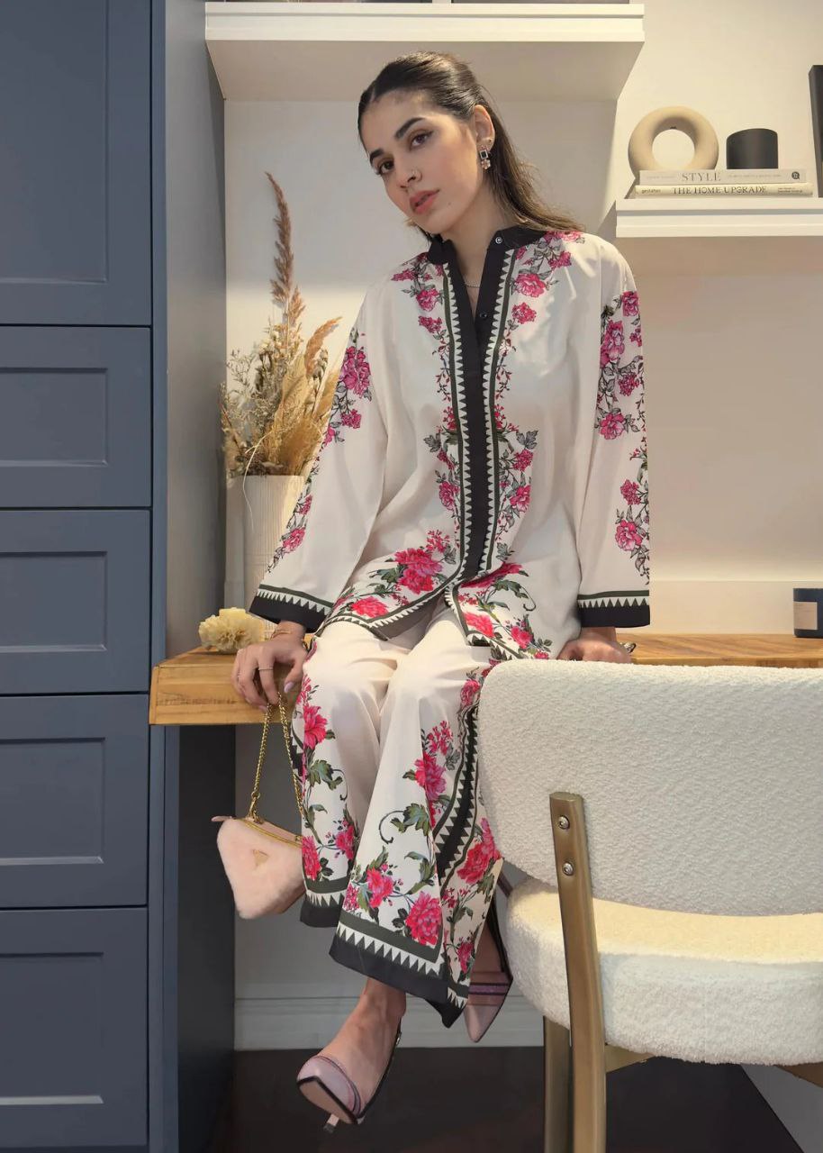 NOZ2TOZ Women's Floral Printed Above Knee Length Co-Ords Set - White - Swadesiicart