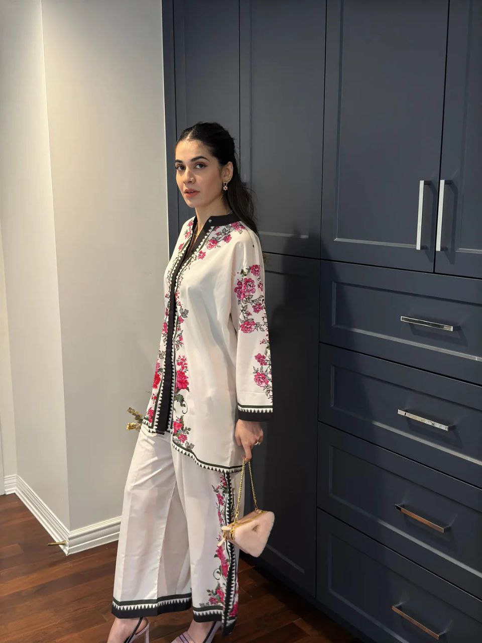 NOZ2TOZ Women's Floral Printed Above Knee Length Co-Ords Set - White - Swadesiicart