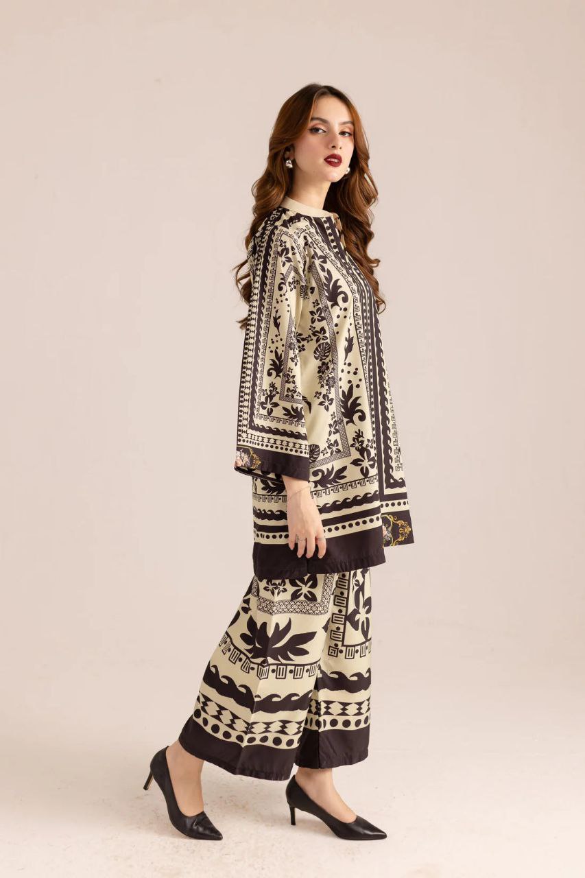 NOZ2TOZ Women Printed Above Knee Length V Neck Co-Ords Set - Black - Swadesiicart