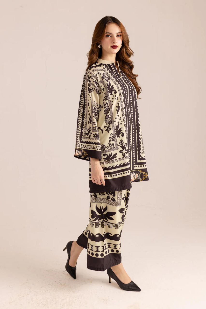 NOZ2TOZ Women Printed Above Knee Length V Neck Co-Ords Set - Black - Swadesiicart