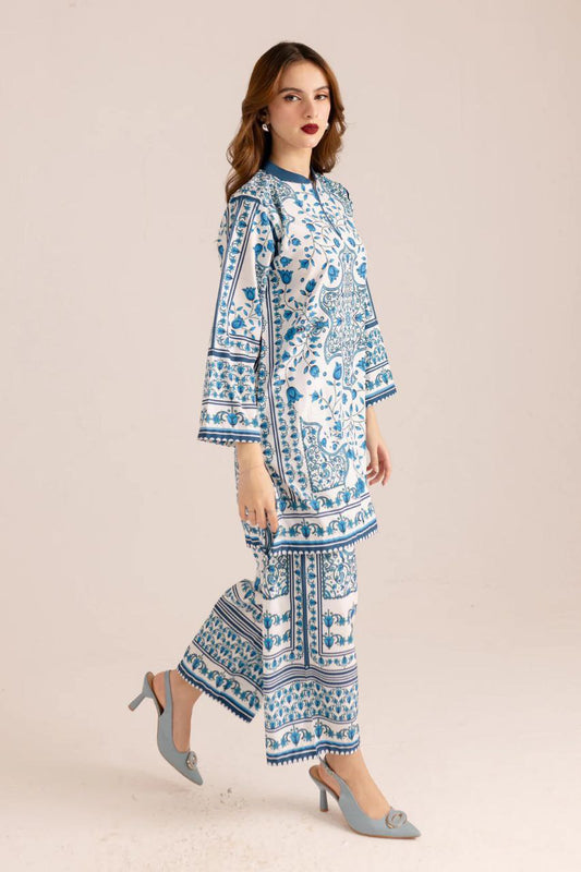 NOZ2TOZ Floral Printed V Neck Long Sleeves Co-Ords Set For Women - Blue - Swadesiicart