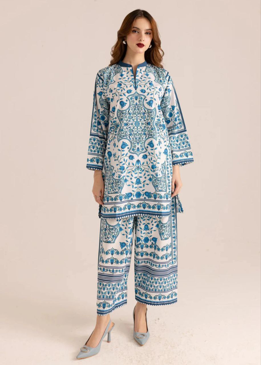 NOZ2TOZ Floral Printed V Neck Long Sleeves Co-Ords Set For Women - Blue - Swadesiicart
