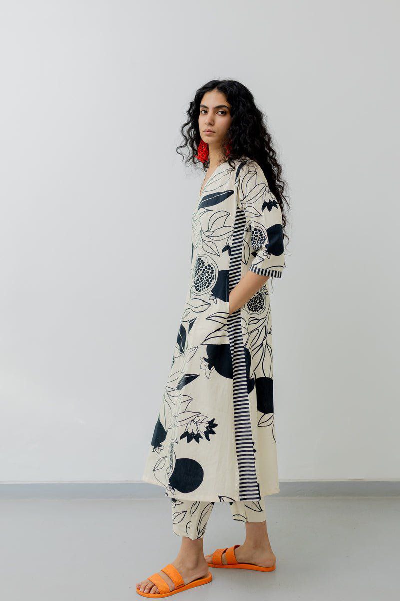 NOZ2TOZ Women's Printed Knee Length Stylish Co-Ords Set - White - Swadesiicart
