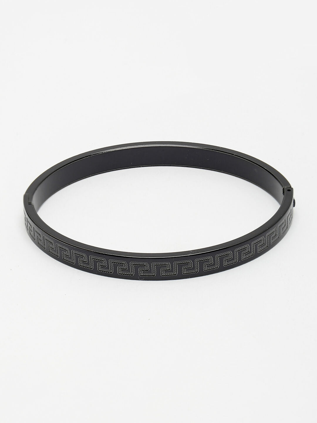 NVR Men's Black Rhodium-Plated Stainless Steel Kada Bracelet - Swadesiicart