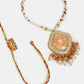 NVR Women & Men Set of 2 Peach Lotus Shape Kundan Stone-Studded & Beaded Bhaiya Bhabhi Rakhi With Roli Chawal | Swadesiicart