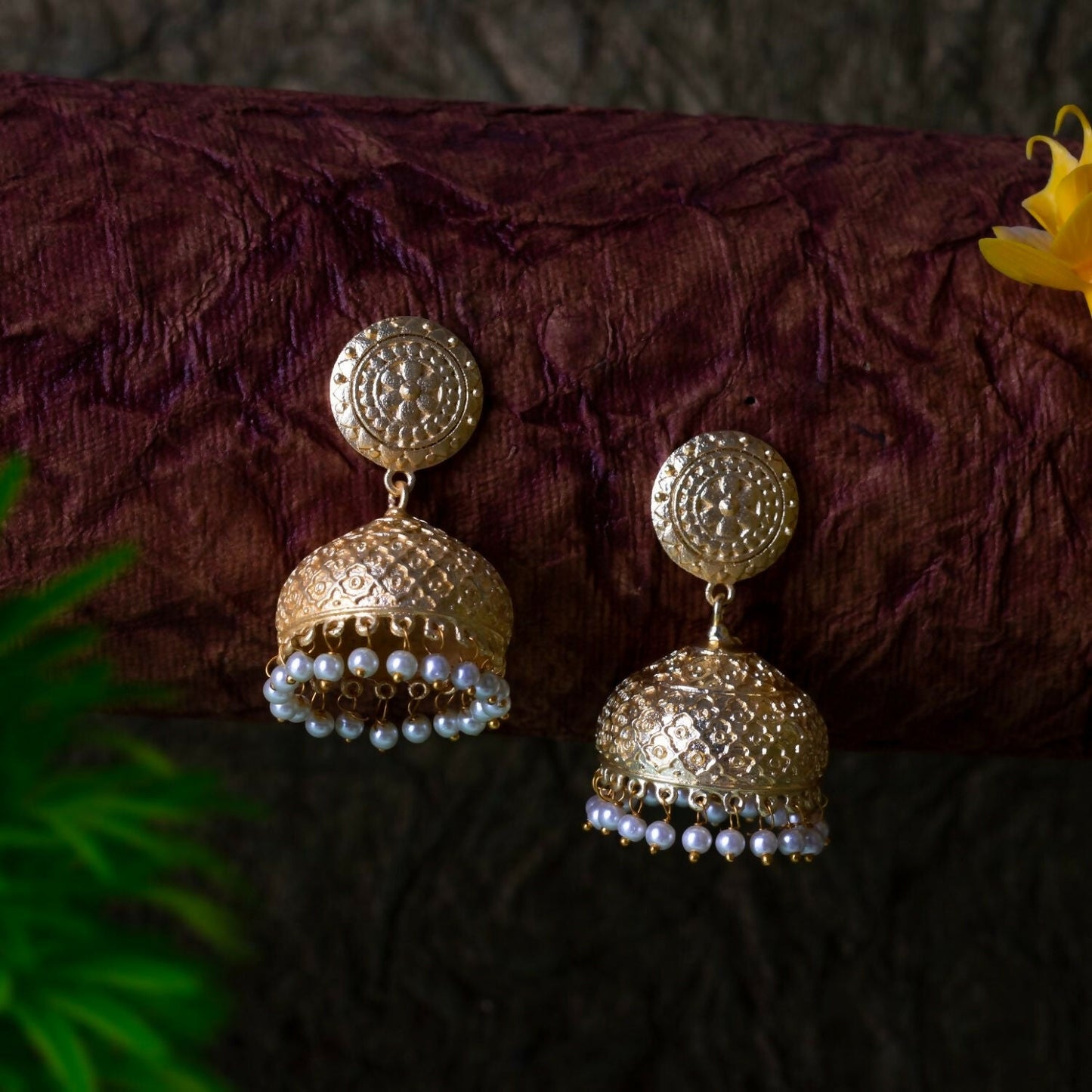 Joban Fashion Women Matte Gold Brass Jhumka | Swadesiicart
