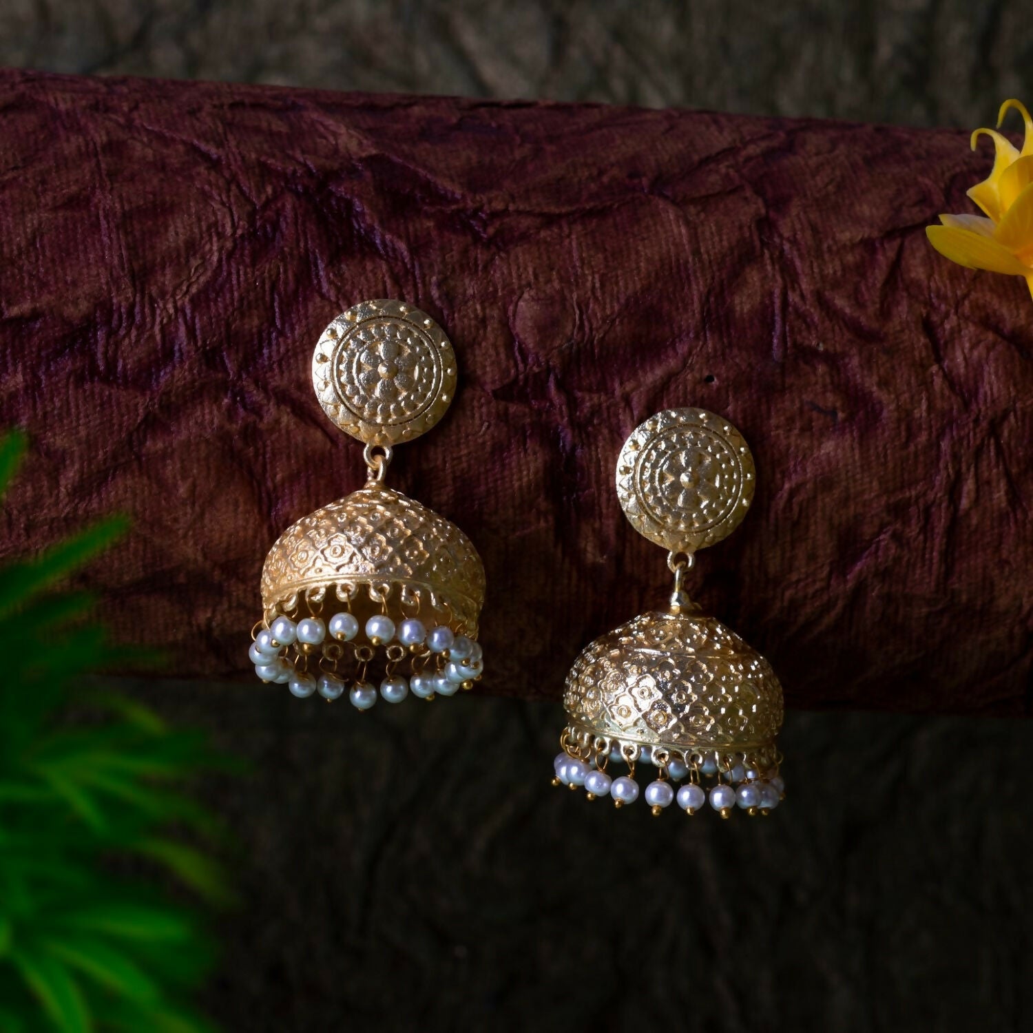 Joban Fashion Women Matte Gold Brass Jhumka | Swadesiicart