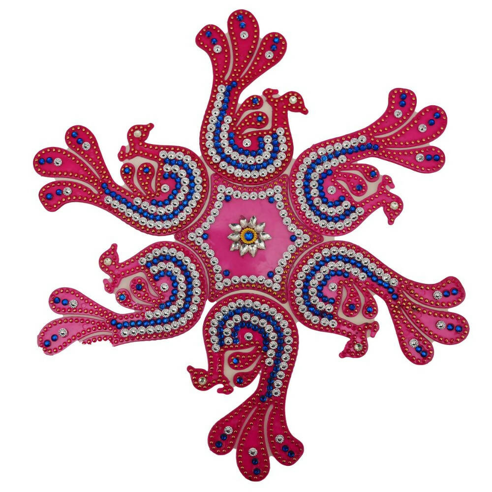 Kundan HandiKrafts Peacock Rangoli Pink Color (Medium) - Aahana - The Bliss Store