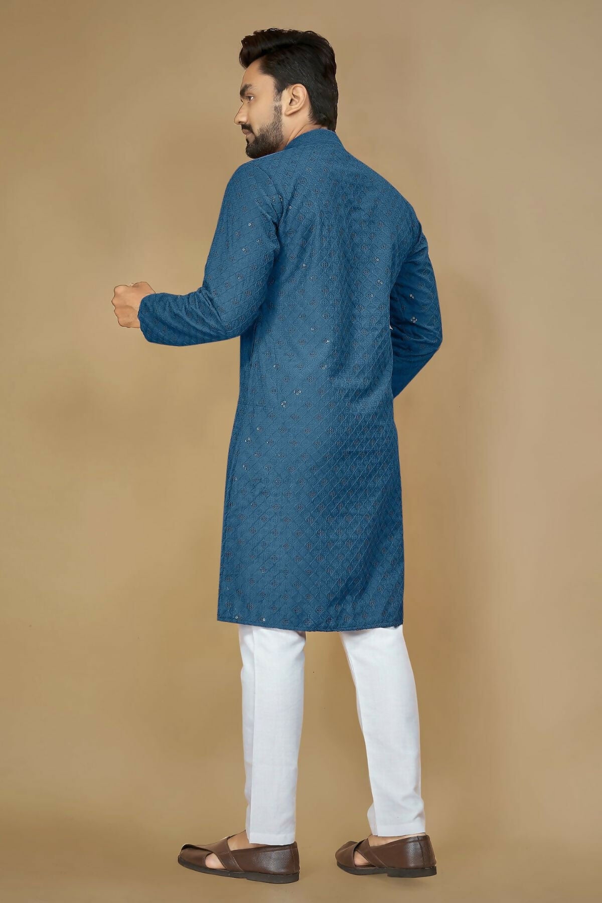 Anaita Teal Embroidered Rayon Straight Kurta