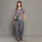 Breathables Women Cotton Printed Loungewear Kurta And Pants Co-Ord Set With Crop Top Grey I Nightwear