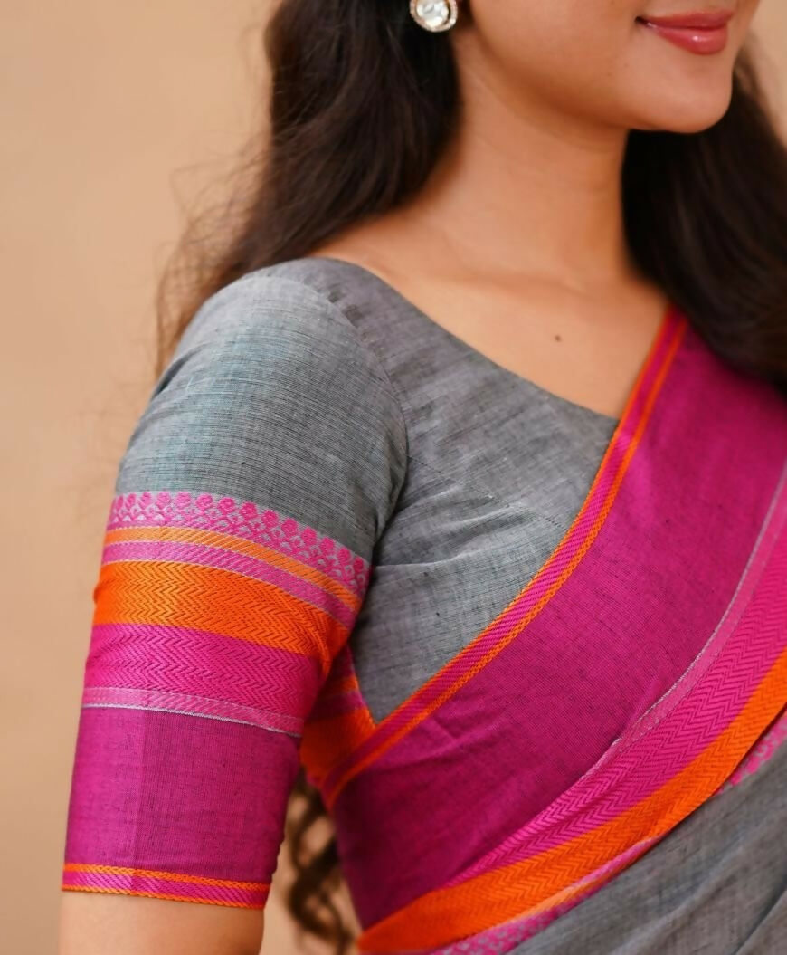 Exclusive Collection Grey Beautiful Khadi Cotton Handloom Saree - Swadesiicart