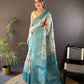 Joban Fashion Sky Blue Floral Motifs Banarasi Silk Sarees | Swadesiicart
