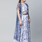 Ahalyaa Women Blue Crepe Printed Top with Skirt with Net Overlay | Swadesiicart