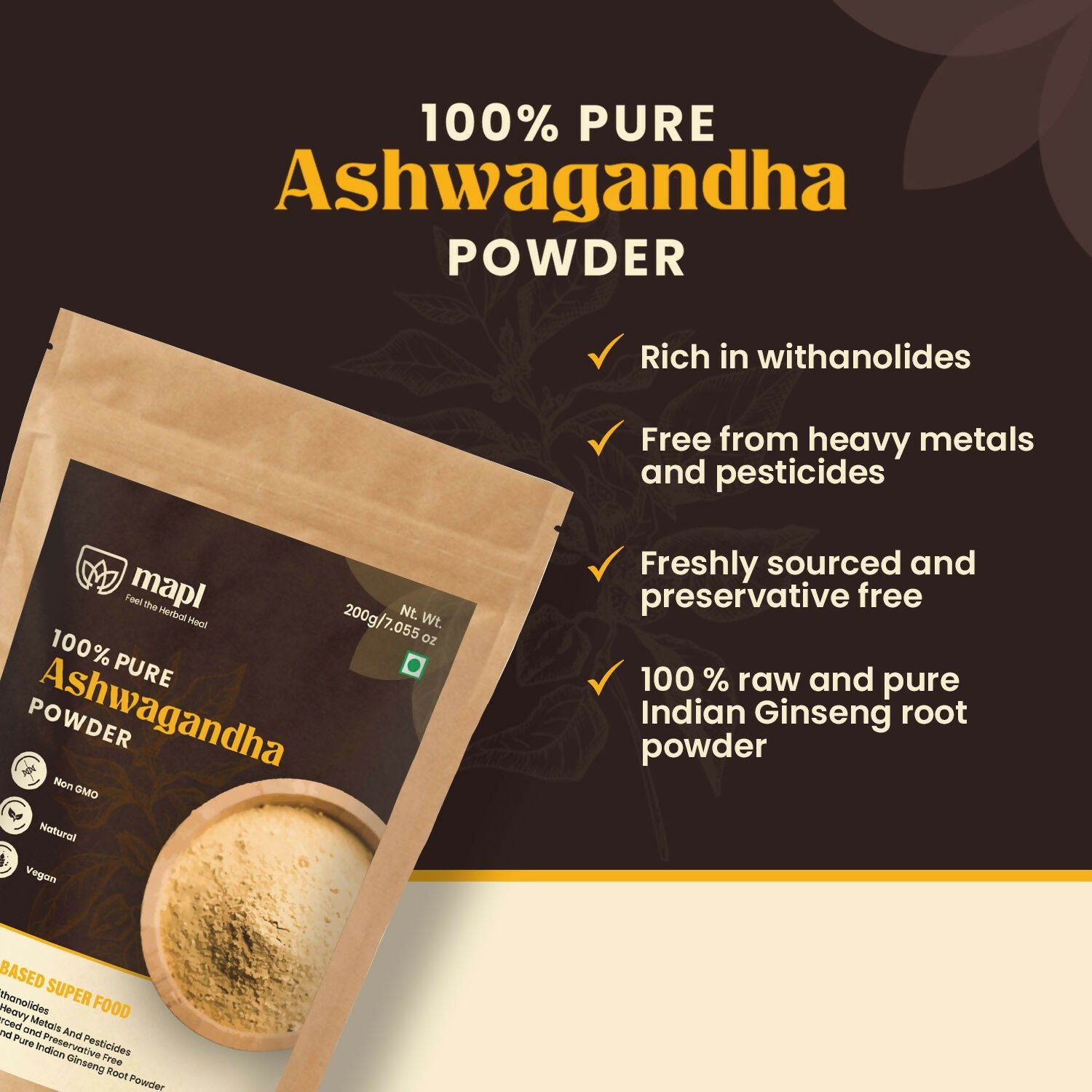 MAPL Ashwagandha Root Powder | Swadesiicart