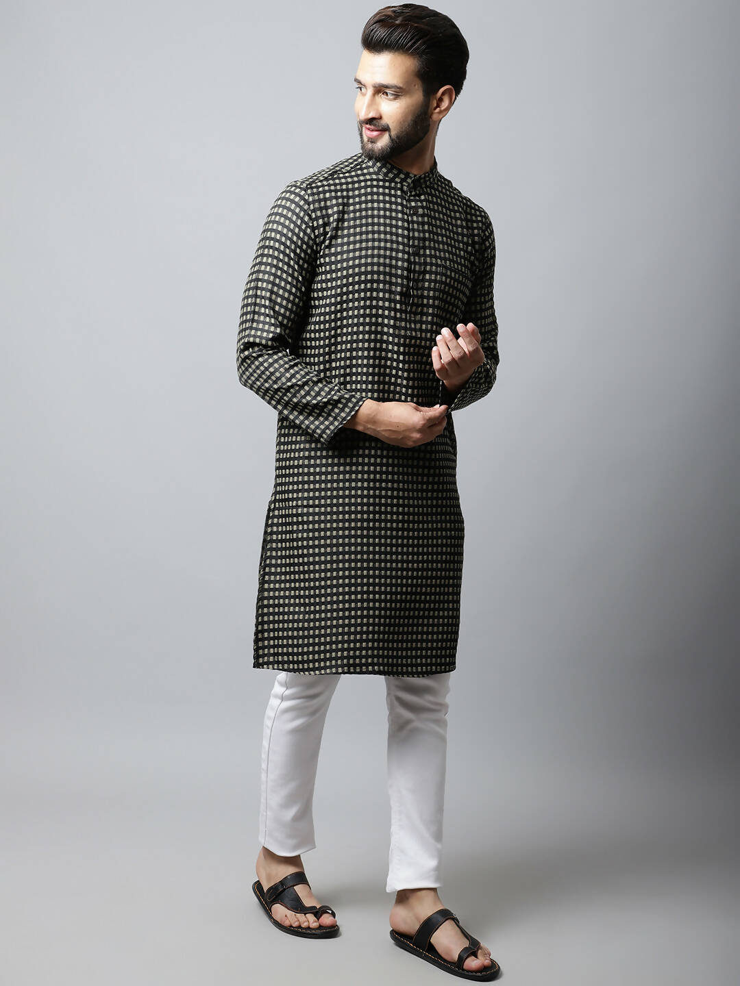 Even Apparels Brown Color Pure Cotton Men's Kurta With Band Collar (CHK1185) | Swadesiicart