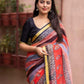Red Silk Blend Geometric Saree with Unstitched Blouse - Hiral Fashion | Swadesiicart