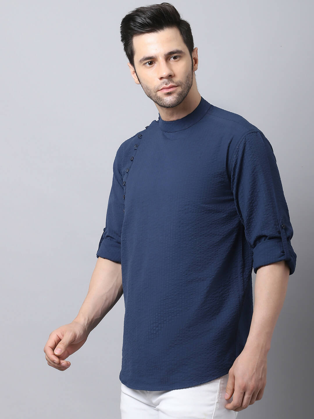 Even Apparels Navy Pure Cotton Men's Kurta With Side Placket | Swadesiicart