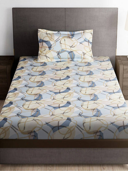 Story@home Arena Cream-Coloured & Grey Printed 180 TC Bedsheet & Pillow Covers - Swadesiicart