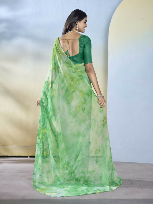 Sea Green Georgette Designer Printed Ready to Wear Saree - Samyana | Swadesiicart