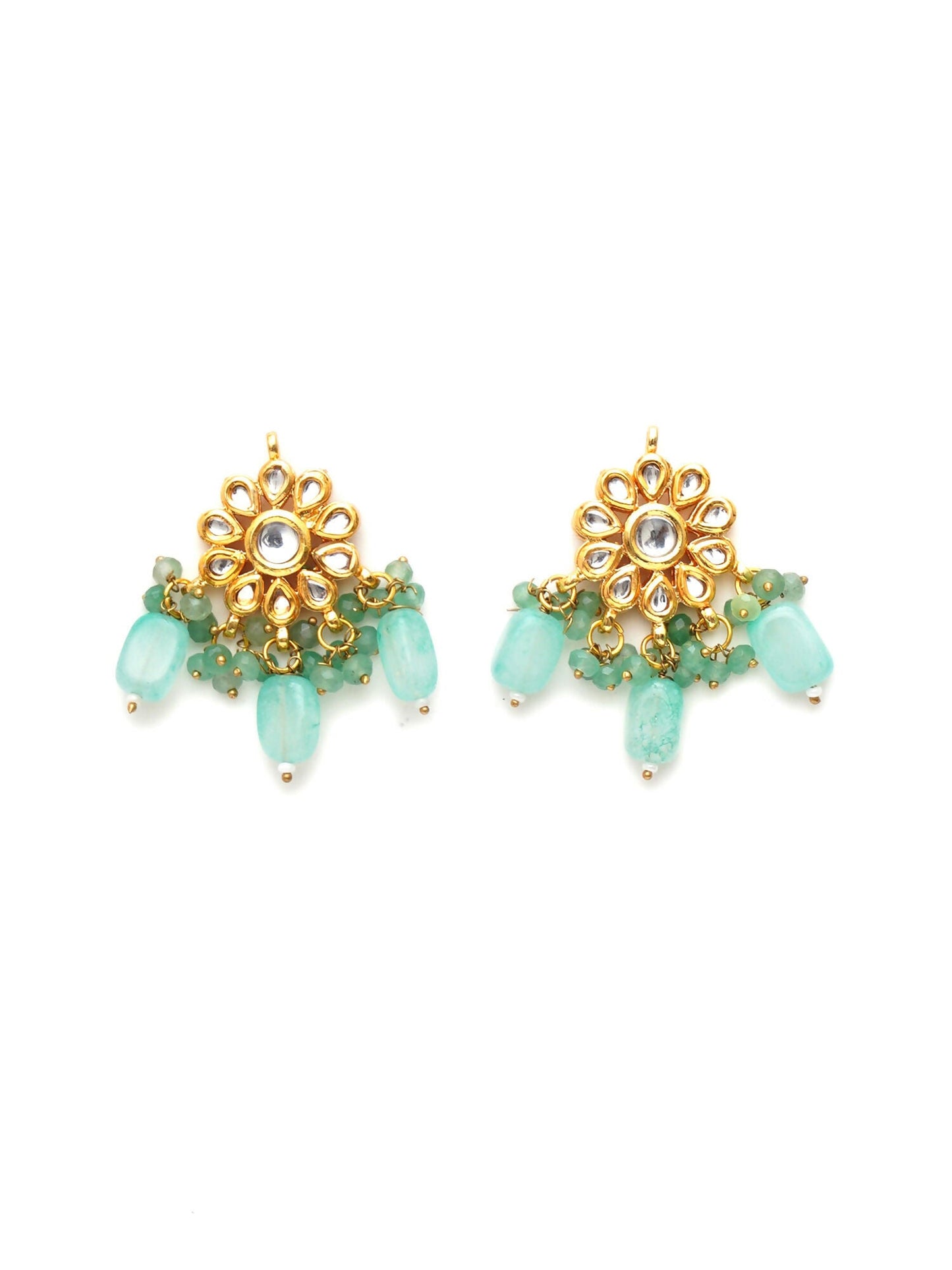 Mint Stone Kundan Earrings (Gold) - Ruby Raang - Swadesiicart