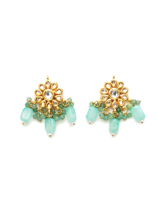 Mint Stone Kundan Earrings (Gold) - Ruby Raang - Swadesiicart