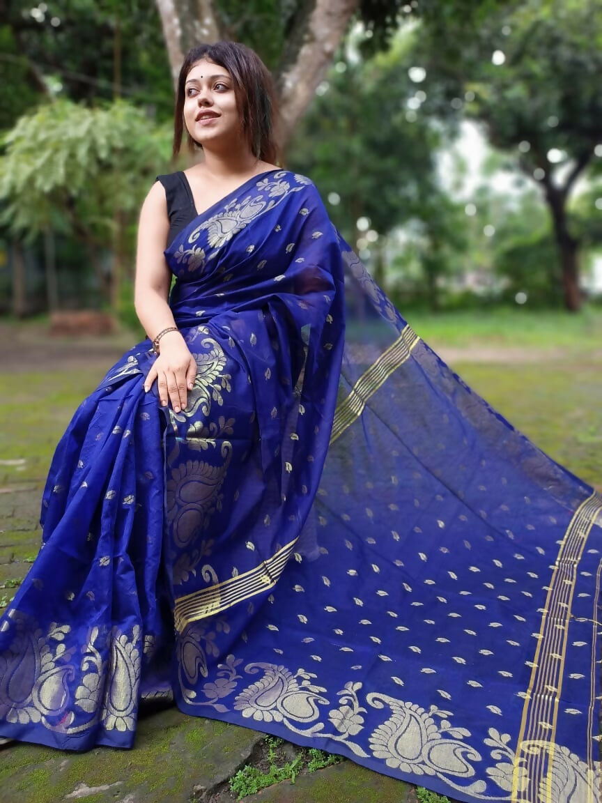 Exclusive Collection Blue Beautiful Cotton Silk Saree - Swadesiicart