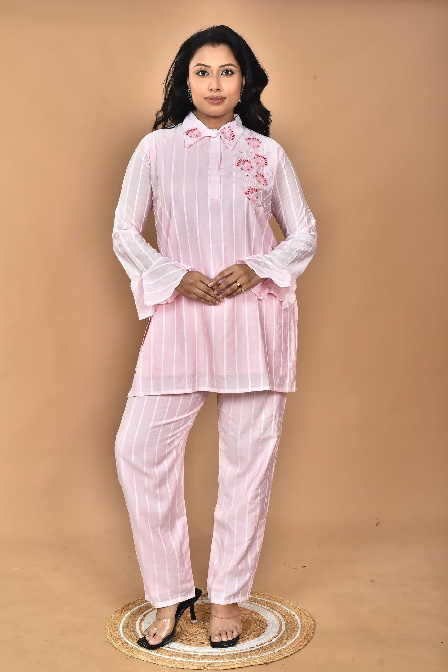Morchari Women And Hand Embroidery Co-Ords-Pink - Swadesiicart