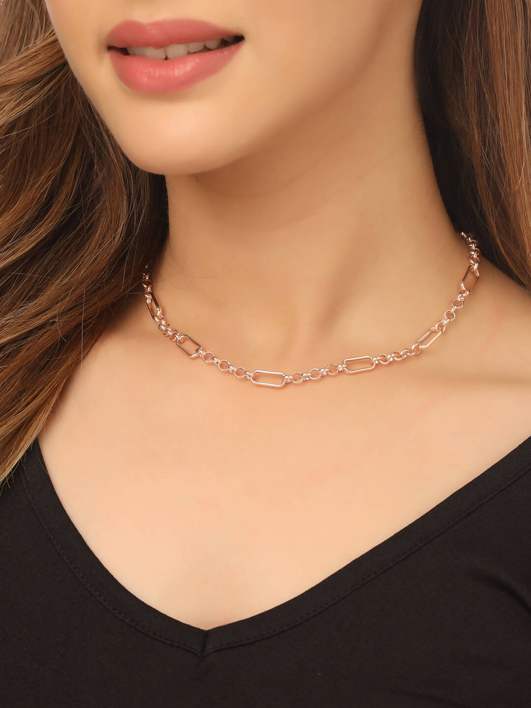 NVR Women's Rose Gold-Polished Minimal Necklace | Swadesiicart
