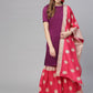 Ahalyaa Women's Purple Poly Silk Solid Kurta and Red Printed Sharara With Dupatta | Swadesiicart