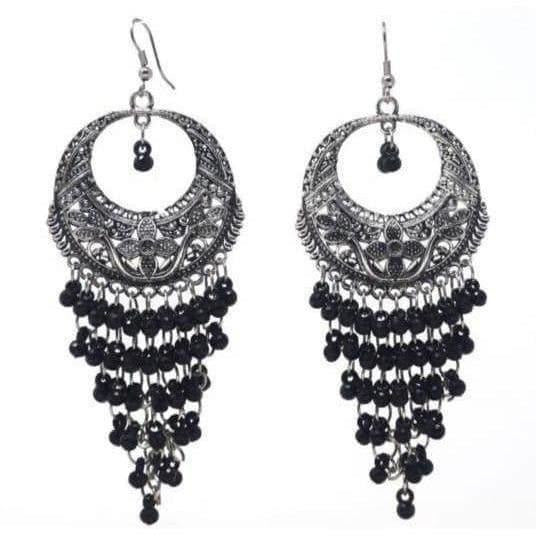 MS Fashion India Oxidized Black Jhalar Long Drop Party Beads Alloy Chandbali Earrings | Swadesiicart