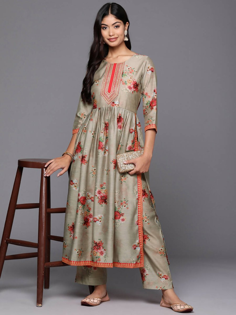 Ahalyaa Women's Traditional wear Kurta Set - Tan | Swadesiicart
